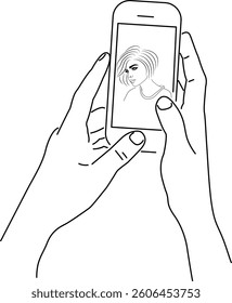 Video call. Conversation via web application. Girl, outline