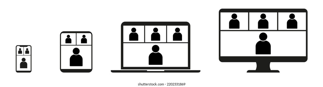 Llamada de video desde el dispositivo. Video Conference es un conjunto de iconos simples y editables aislados en un fondo blanco. Pasos gráficos vectoriales10