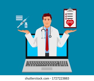 Video call with doctor. Tele medicine concept. Online consultation and diagnosis. Video conference with general practitioner.