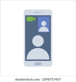 Video Call Flat design style, smartphone screen showing a video call interface, symbolizing virtual meetings, ideal for digital communication, conferencing, and online interaction designs.
