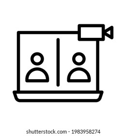 Video Call flat line icon. Vector outline illustration of Online meeting icons, work form home, social distancing, video conference. Black color thin linear sign for store, can be used in logo