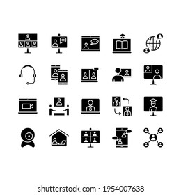 Video Call flat line icons set. Online meeting icons, work form home, social distancing, video conference. Simple flat vector illustration for web site or mobile app.