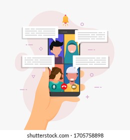 Aplicación de grupo de videollamadas en la ilustración vectorial del concepto de diseño de smartphones
