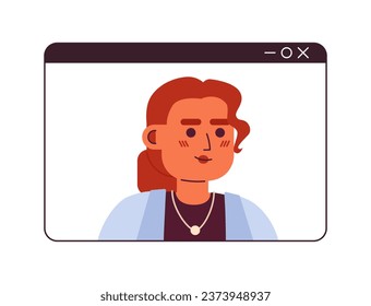 Video call hispanic adult woman 2D cartoon character. Webinar screen entrepreneur female latina isolated vector person white background. Videoconference business speaker color flat spot illustration