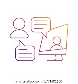 Video call icon in bright colors. Online chat. People talking via internet. Vector icon for freelance, distant work, online courses, educational resources, universities. Line art.