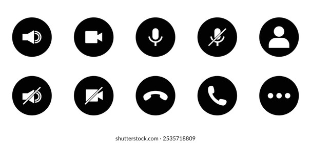 Video call icon, button set. Phone calling icon, vector set. Video call, icon, buttons set simple design.  Communication concept icons design foe UI,  web design. Vector illustration.