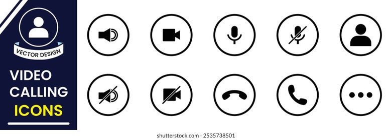 Video call, icon, buttons set simple design. Video calling line icon, button set. Phone calling line icon, vector set. Communication concept icons design foe UI, web design. Vector illustration.