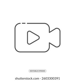 Video call icon. Video camera with a play button symbol. Social media network vector illustration in line style.