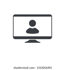 Video call icon. Video chatting on computer monitor screen