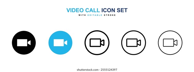 Video call icon collection in black and blue colors