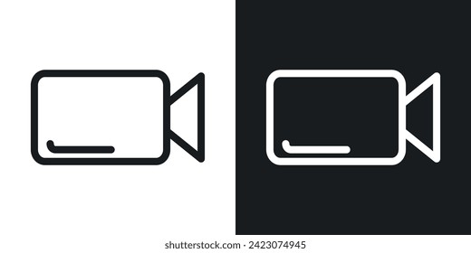 Video call icon designed in a line style on white background.