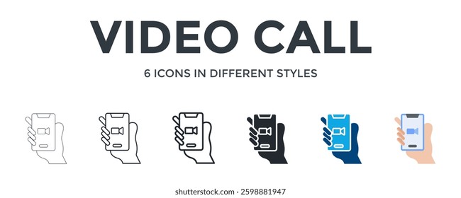Video Call Icon In Different Style Vector Illustration. Designed In Thin Line, Regular Line, Bold Line, Glyph, Color Fill, And Flat Style Can Be Used For Web