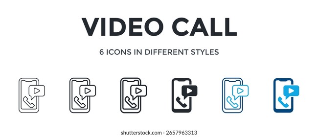Video Icono De Llamada En Diferente Estilo De Ilustración vectorial. Diseñado En Línea Delgada, Línea Regular, Línea Negrita, Glifo, Línea De Color Y Estilo De Glifo De Color Se Puede Utilizar Para El Web