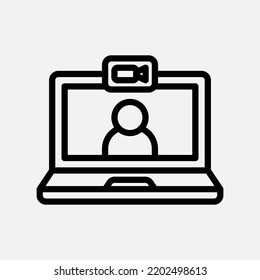 Icono de videollamada en estilo de línea sobre comunicación, uso para presentación de aplicaciones móviles en sitios web