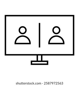 Video call icon in line style with editable stroke. Video call with computer