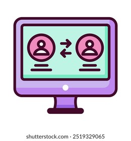 Video call icon in linear color style. Illustration of a video call via computer