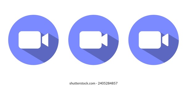 Video call icon with long shadow. Social media camera button vector