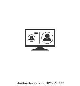 Video call icon,  pc monitor video calling, video communication icon vector illustration.
