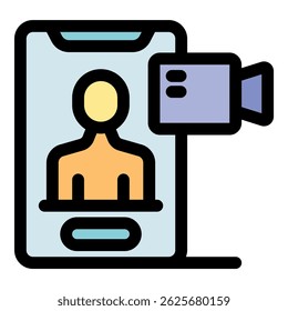 Video call icon representing online meeting and recording of person through smartphone