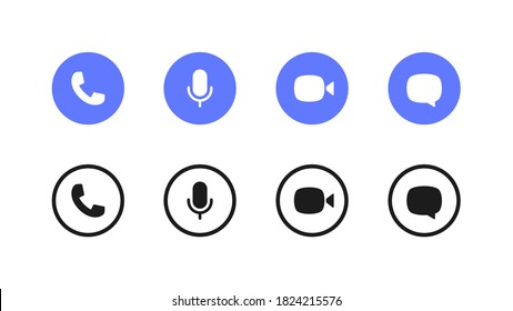 Video call icon set. Buttons design for video conference, online meeting, talk, call and chat app. Vector illustration.