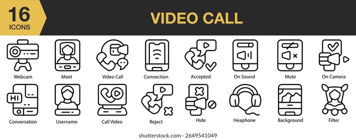 Video Call icon set. Includes communication, internet, video call, technology, business, and More. Outline icons vector collection.