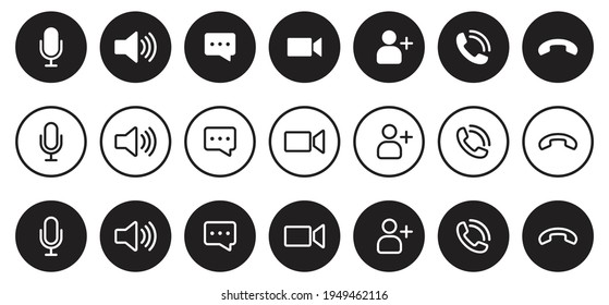 Video call icon set, Internet learning media business concept, Video conference and online meeting workspace, on-line video chat app buttons,  internet talk, vector illustration