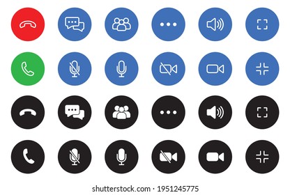 Video call icon set, Internet learning media business concept, Video conference and online meeting workspace, on-line video chat app buttons,  internet talk, vector illustration