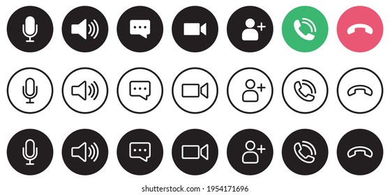 Video call icon set, Internet learning media business concept, Video conference and online meeting workspace, on-line video chat app buttons,  internet talk, vector illustration