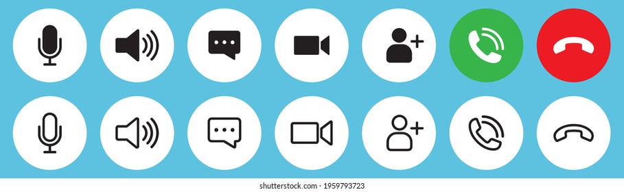 Video call icon set, Internet learning media business concept, Video conference and online meeting workspace, on-line video chat app buttons,  internet talk, vector illustration