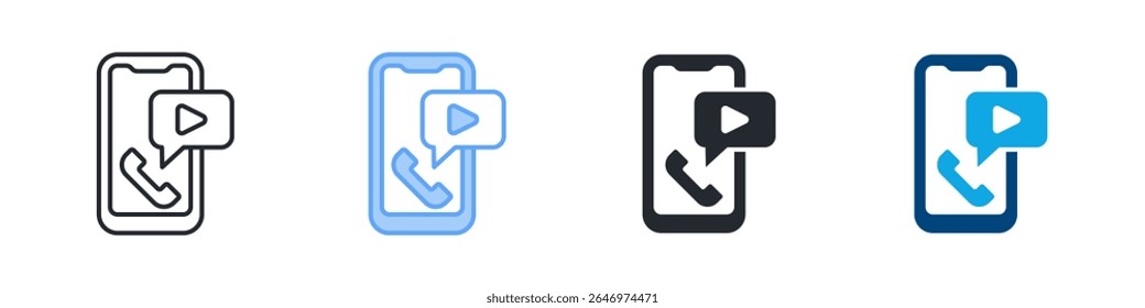 Video Call Icon Set Multiple Style. Designed In Outline, Blue, Glyph, Dual Tone
