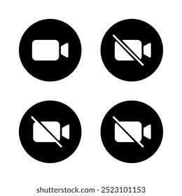 Video call icon set on black circle. Camera UI concept