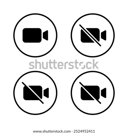 Video call icon set on circle line. Camera UI concept