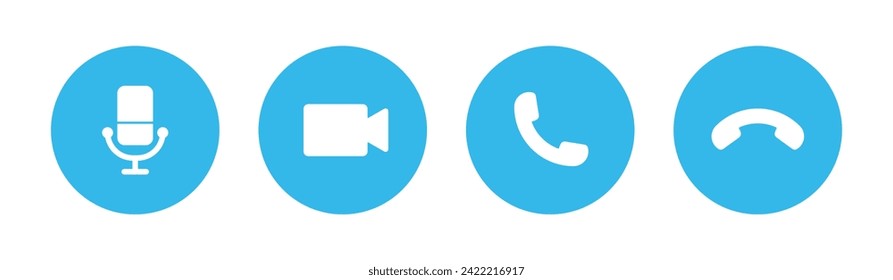 Video call icon set for smartphone interface in blue color - Vector Icon