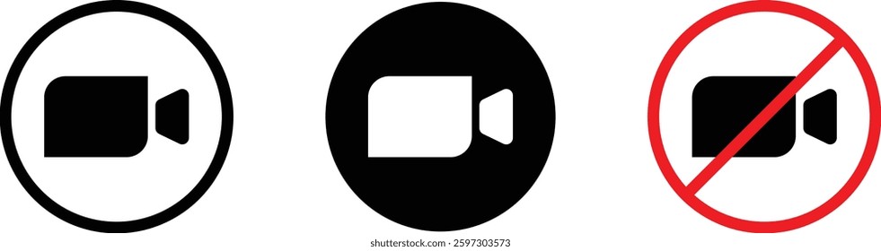 Video call icon set.Video camera icon for streaming, facetime icons video call symbol. No camera, video concept. Vector illustration