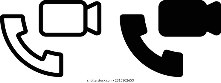 Video call icon sheet, simple trendy flat style line and solid Isolated vector illustration on white background. For apps, logo, websites, symbol , UI, UX, graphic and web design. EPS 10.