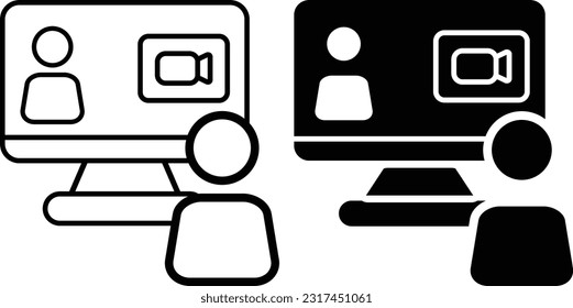 Video call icon sheet, simple trendy flat style line and solid Isolated vector illustration on white background. For apps, logo, websites, symbol , UI, UX, graphic and web design. EPS 10.