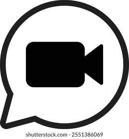 Ícone de chamada de vídeo . Balão de fala com ícone de vídeo . Ícone de bate-papo com vídeo . Ilustração vetorial