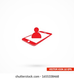 Icono de videollamada. Vector Eps 10 . teléfono con una imagen de una persona en una conexión de vídeo Diseño plano