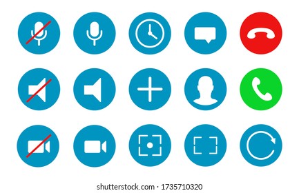 Video call icons big set. Social connection icons. Different buttons. Vector illustration.