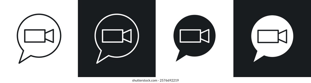 Video call icons collection in black and white solid and line style