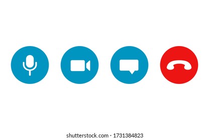 Video call icons set. Four simple icons for application interface. Communication via internet. Social net signs