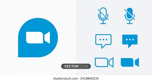 Video call icons set. Streaming icon set. Video call buttons set. Videoconferencing and meeting Collections buttons of online video chat app, Vector illustration