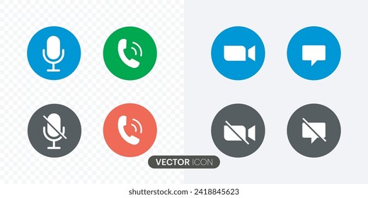 Video call icons set. Streaming icon set. Video call buttons set. Videoconferencing and meeting Collections buttons of online video chat app, Vector illustration