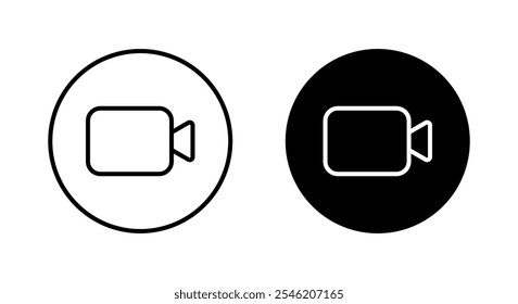 Ícone da linha de chamada de vídeo no círculo preto. Símbolo de sinal de contorno da câmera