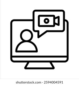 Video Call Line Vector Illustration On White Background.
