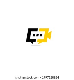 Video call logo vector. With dot text as message multi-function app. For remote team and job via internet. Apply to modern work concept innovation program idea web site, application design