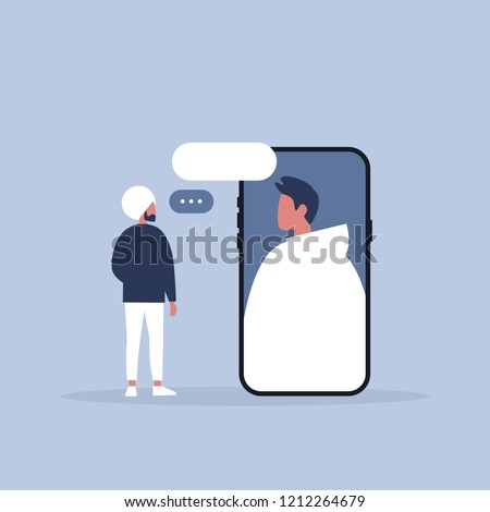 Video call. Millennials. Modern technologies. Digital communication. Dialog between two characters. Flat editable vector illustration, clip art