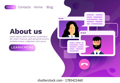 Video call mobile chat, concept people talk, web banner app. Vector illustration