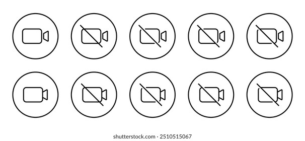 Video call and mute icon set collection in line style. Off camera concept