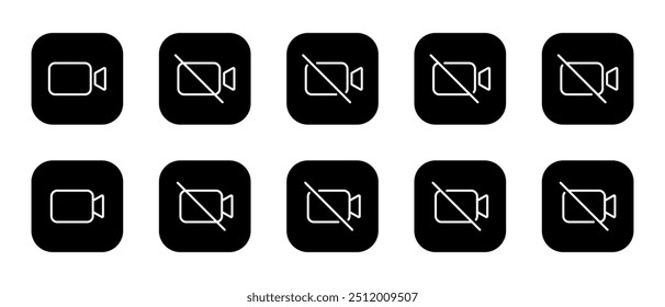 Video call and mute icon set on black square